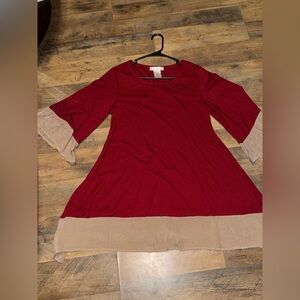 Paisley Vine Red and Tan Flare Sleeve Dress size medium